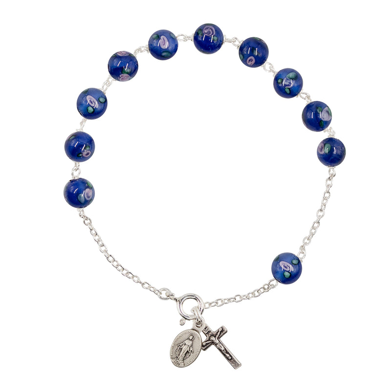 Blue Murano glass beads rosary bracelet