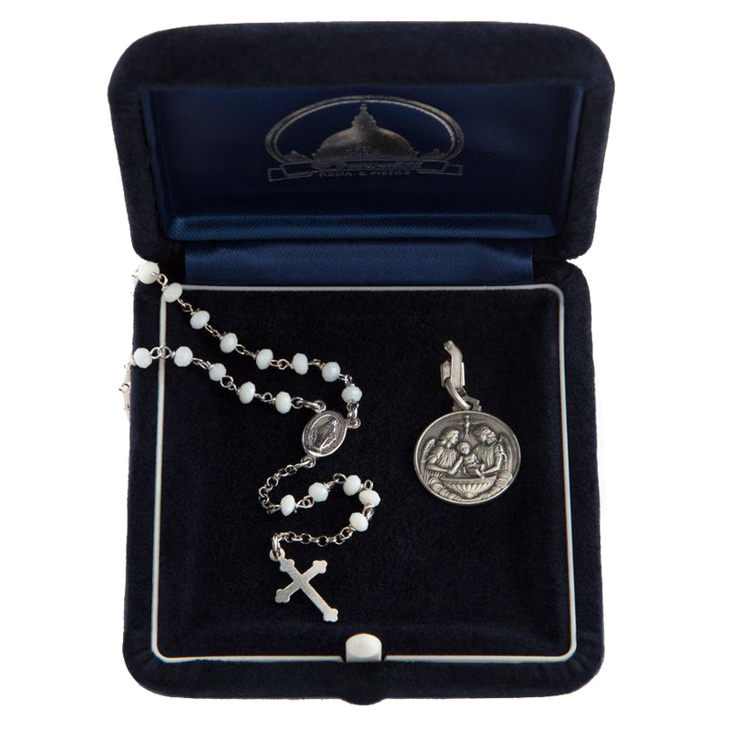 Baptism gift set with rosary and Catholic medal