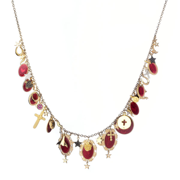 18k gold necklace with catholic charms 