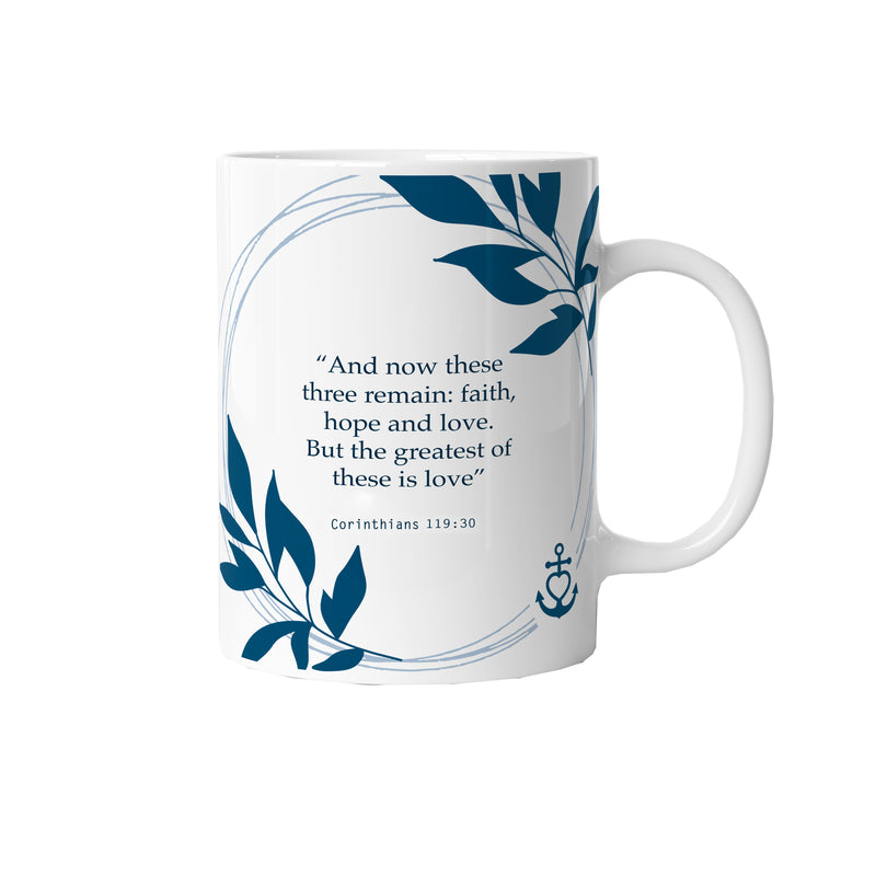 Catholic mug with Corinthians 119:30 quote