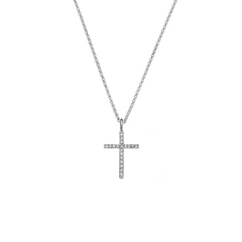 cross diamond necklace in white gold
