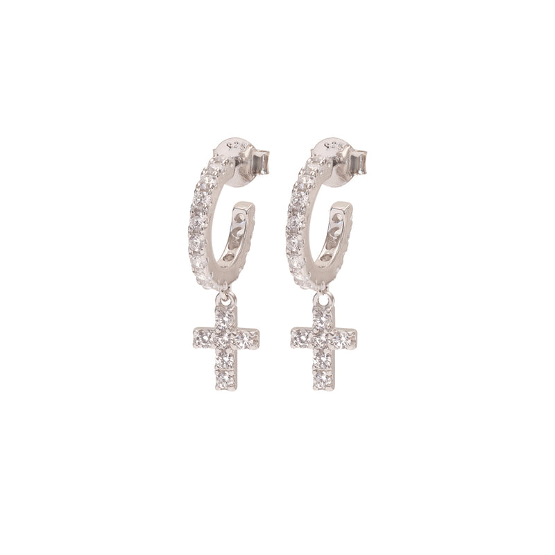 Cross hoop earrings with zirconia