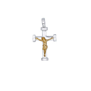 crucifix pendant in bicolor silver
