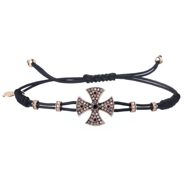 Rope bracelet with diamond and gold cross