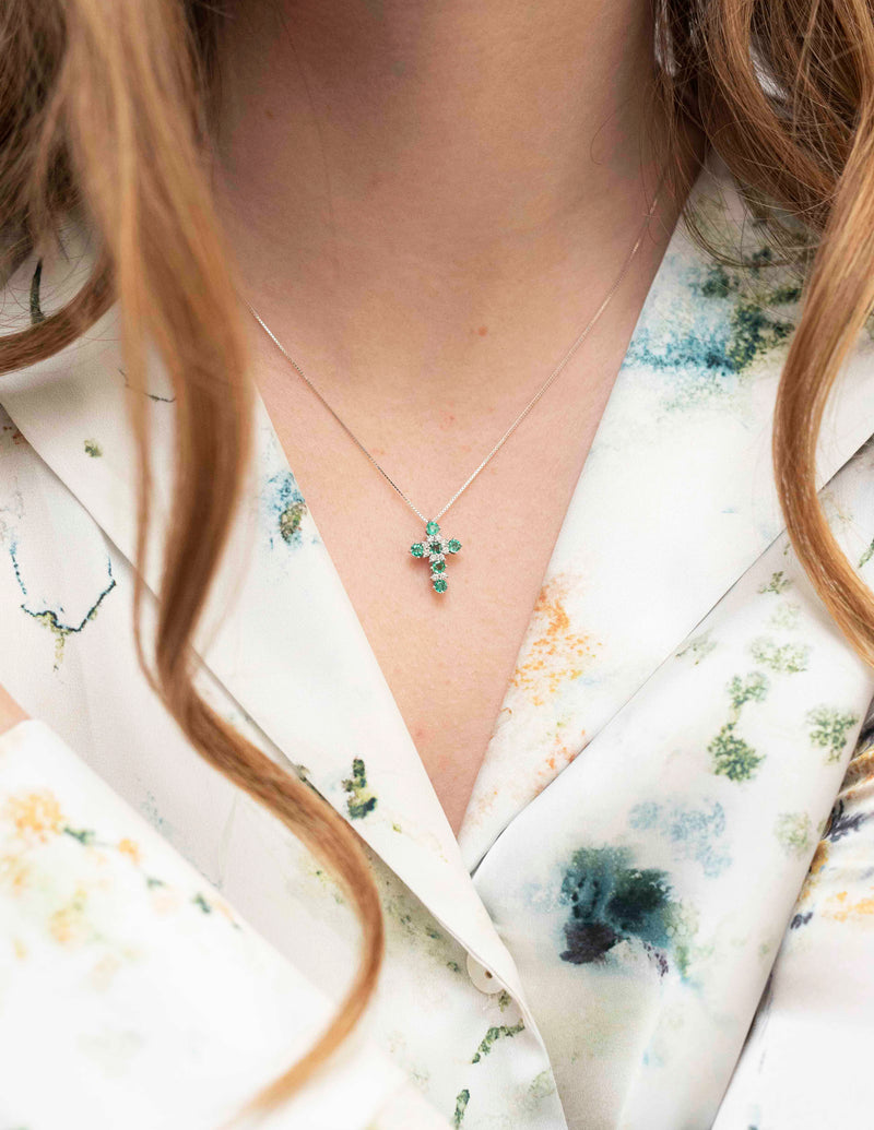 emeralds and diamonds cross necklace
