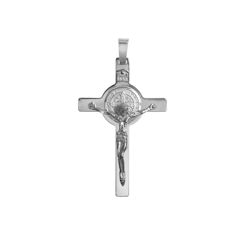 18k white gold st benedict crucifix pendant