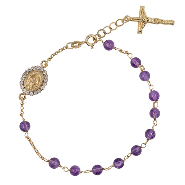 18k gold rosary bracelet with amethyst beads