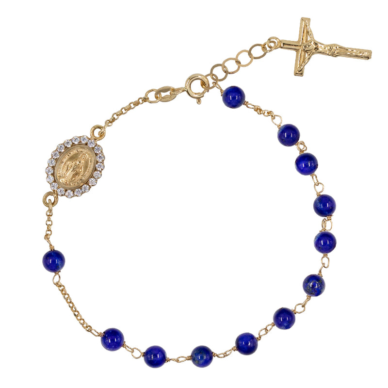 18k gold rosary bracelet with lapis lazuli beads