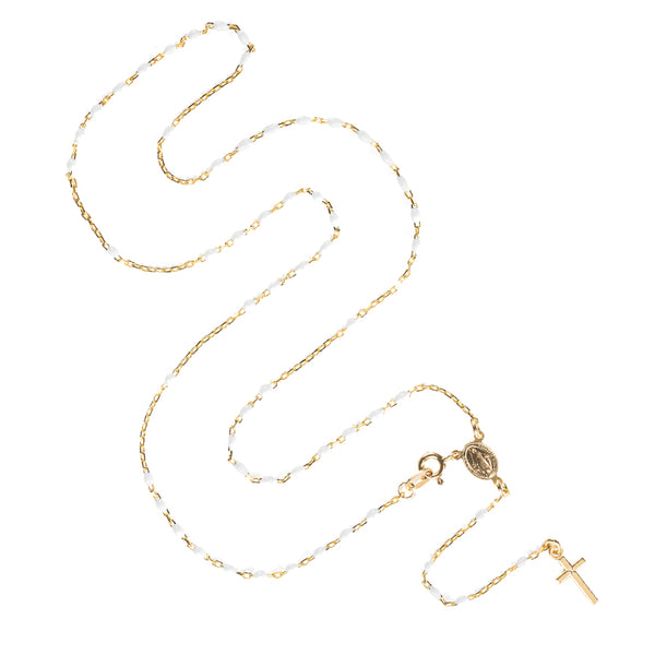 Golden sterling silver and white enamel rosary necklace