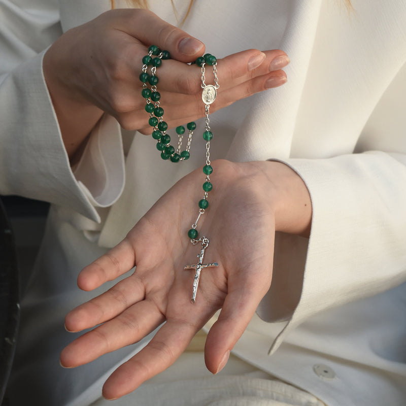 Green agate rosary bead