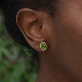 green miraculous medal stud earrings