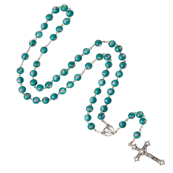 Green Murano glass beads rosary in sterling silver
