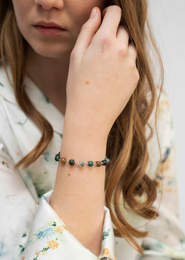 Green stone beads rosary bracelet