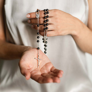 Sterling Silver Rosary with Hematite Beads