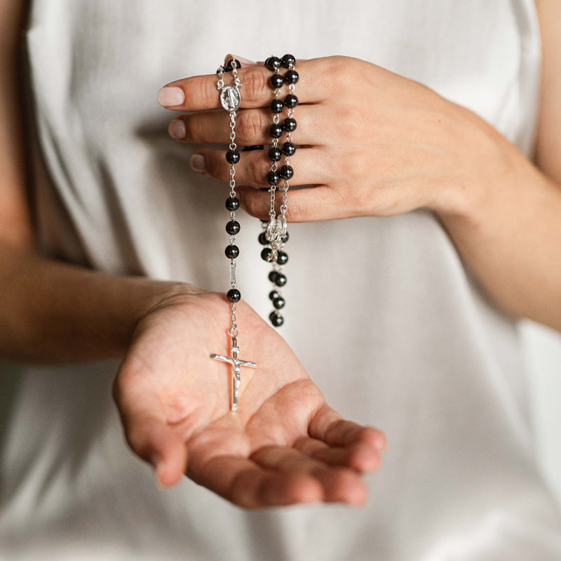 Sterling Silver Rosary with Hematite Beads