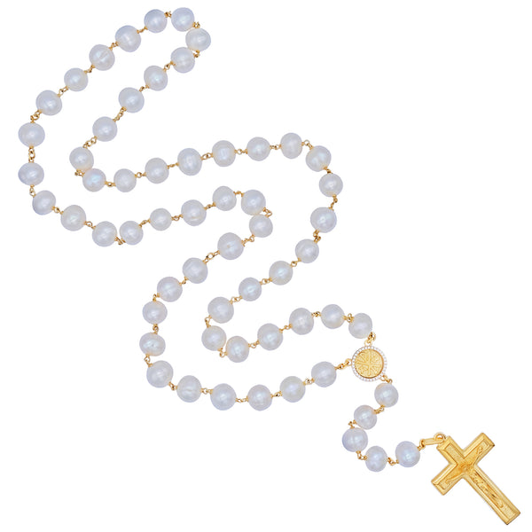 Large pearl beads rosary with vermeil silver binding