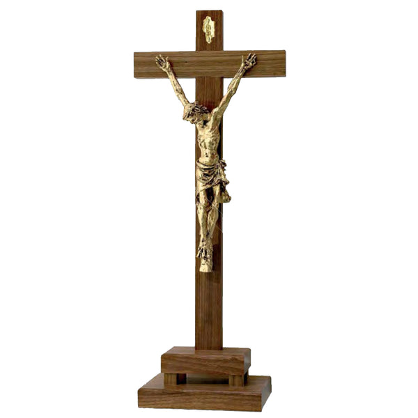 STANDING CRUCIFIX - WOOD AND GOLDEN METAL