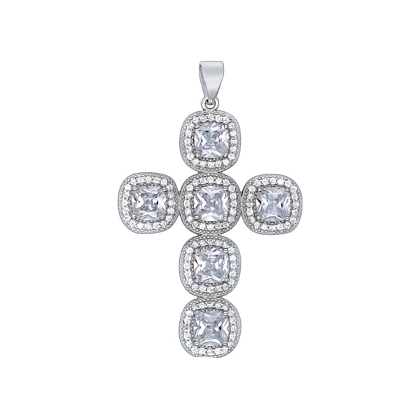 Sterling Silver Cross Pendant with Large Zirconia