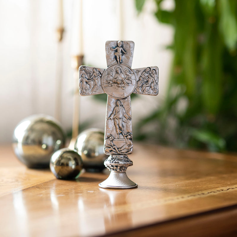life of jesus silver standing table crucifix