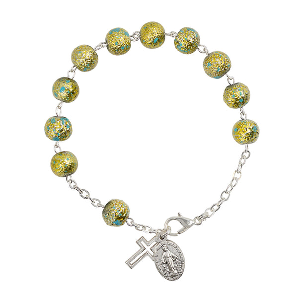 Rosary bracelet with light blue glass beads