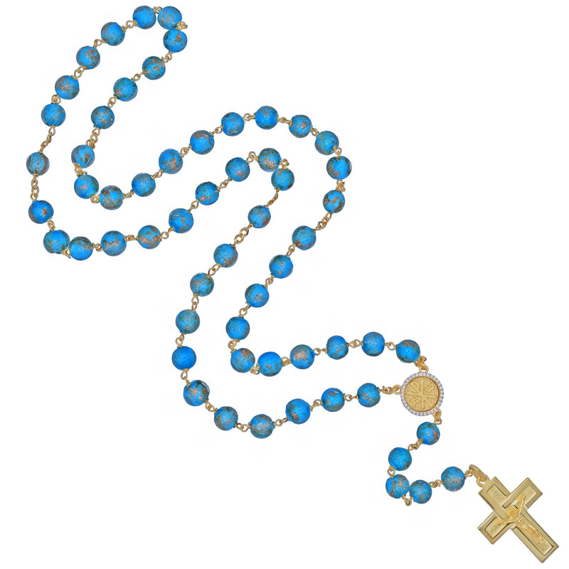 Light blue glass beads rosary with vermeil silver binding