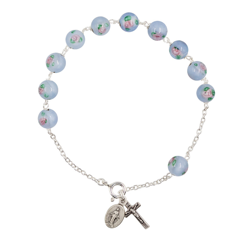 Light blue Murano glass beads rosary bracelet