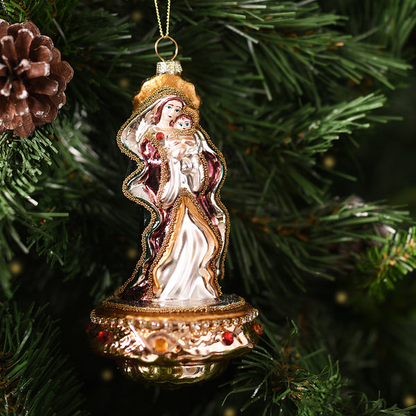 MOTHER MARY AND INFANT JESUS - CHRISTMAS TREE DECORATION - GLASS