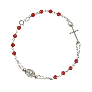 18K white gold bracelet with red coral beads