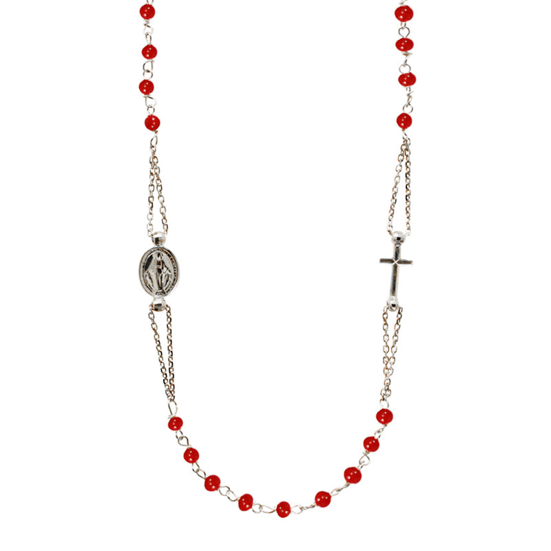 18 Kt White Gold necklace with red Coral beads