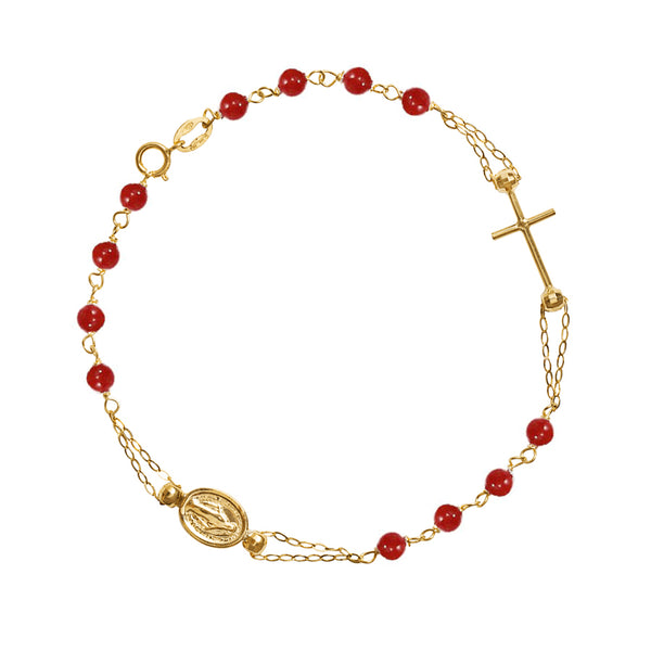 18K yellow gold bracelet with red coral beads