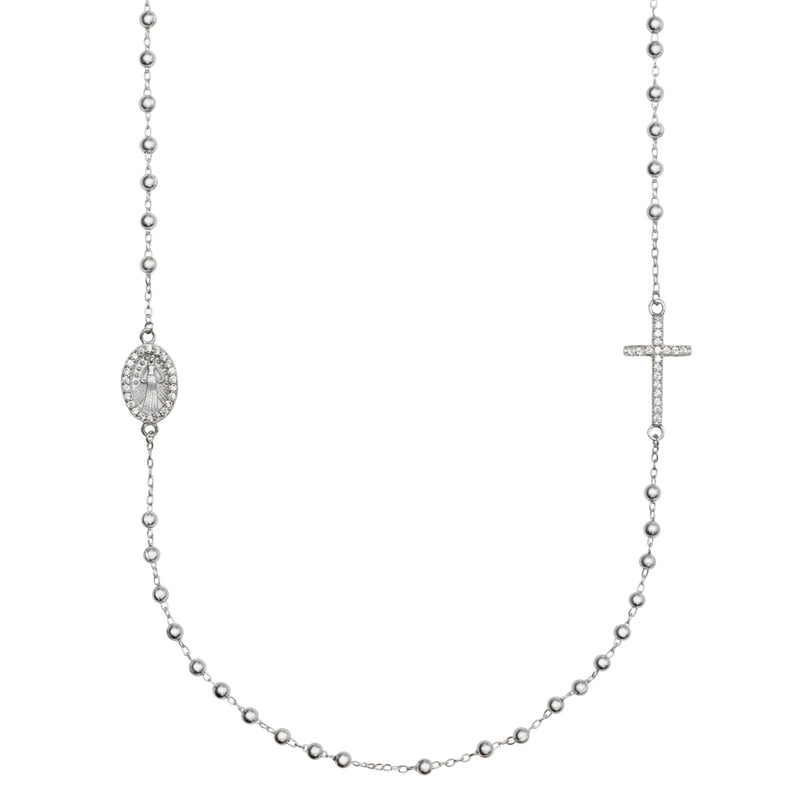 Miraculous and cross silver necklace