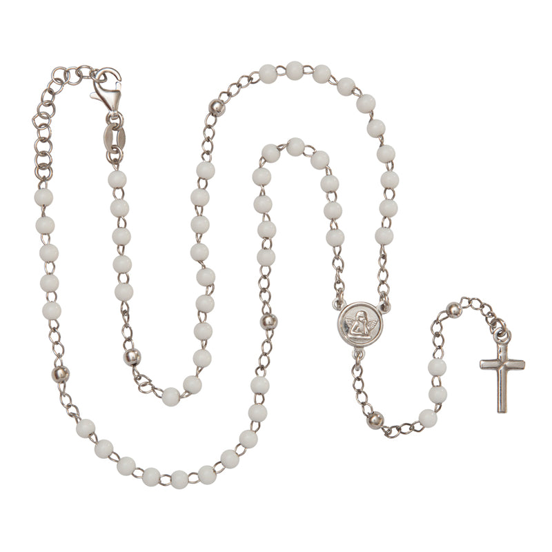 Baby rosary necklace white silver