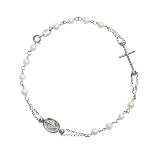 18K white gold rosary bracelet with white freshwater pearls
