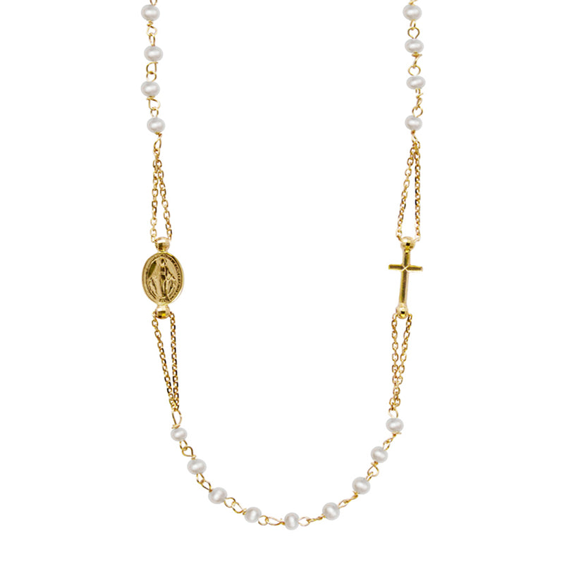 Miraculous and cross pearl necklace