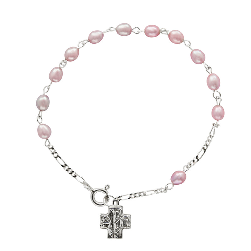 Pink oval pearl rosary bracelet