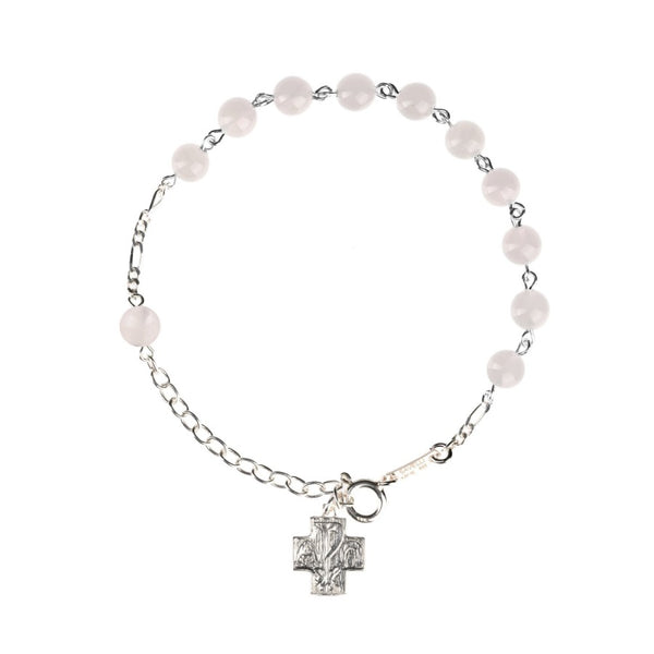 Pink quartz silver rosary bracelet