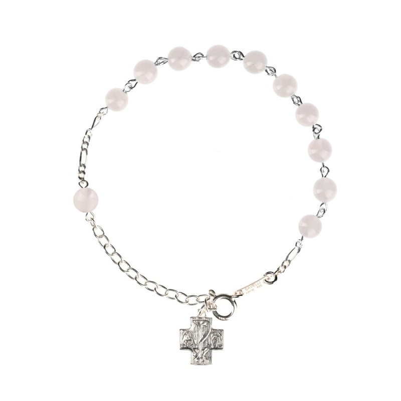 Pink quartz silver rosary bracelet