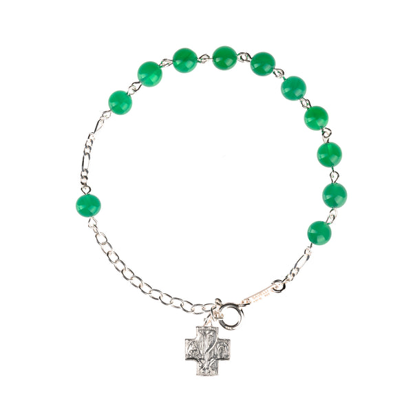 Green agate beads silver rosary bracelet