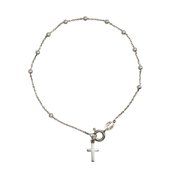 Sterling silver rosary bracelet with cross charm