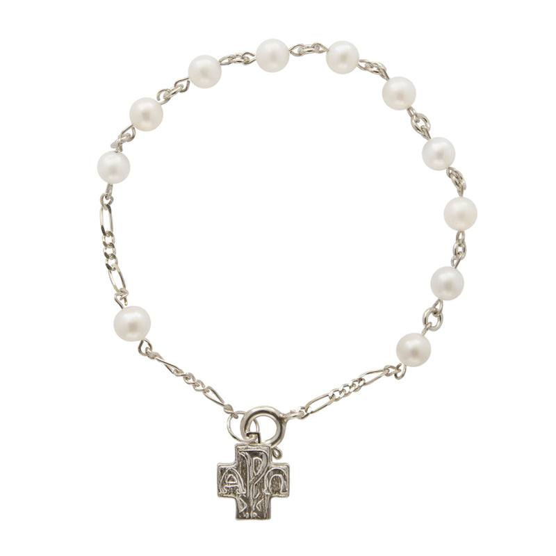 White pearl beads rosary bracelet