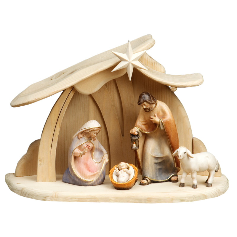 Nativity scene and wooden hut