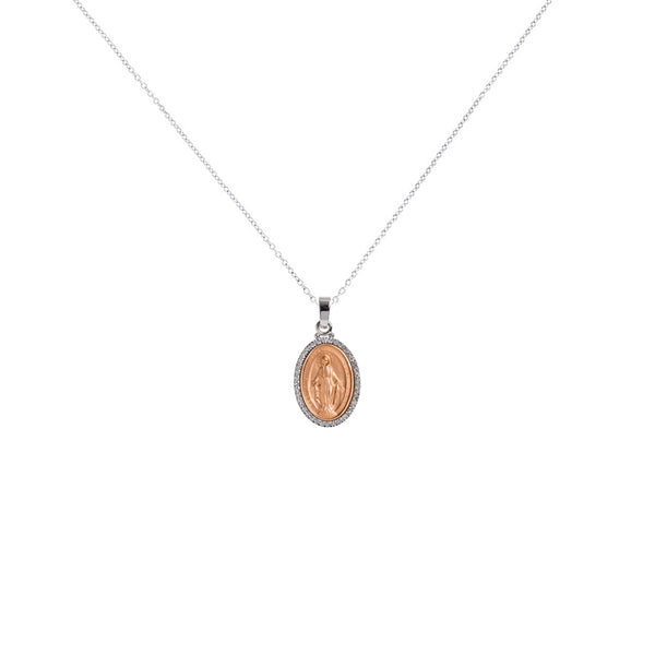 Miraculous medal with diamond necklace