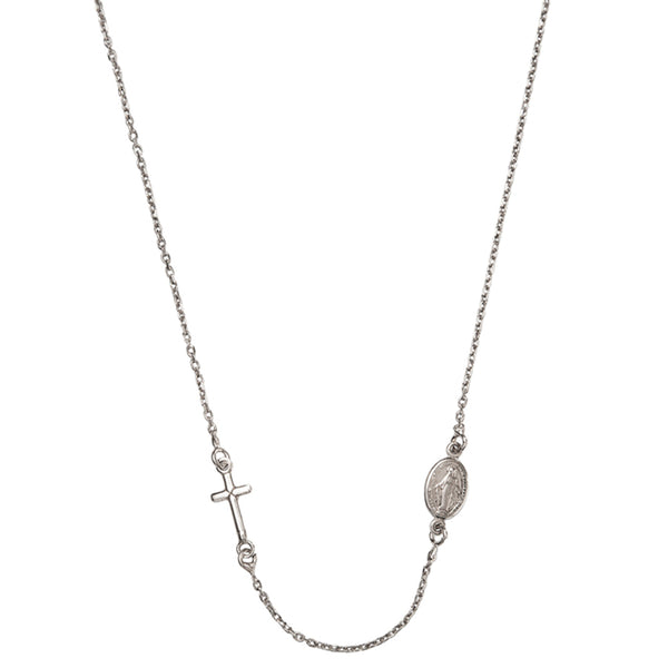 Miraculous and cross silver necklace