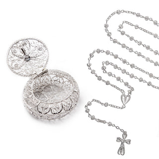Silver filigree rosary box set