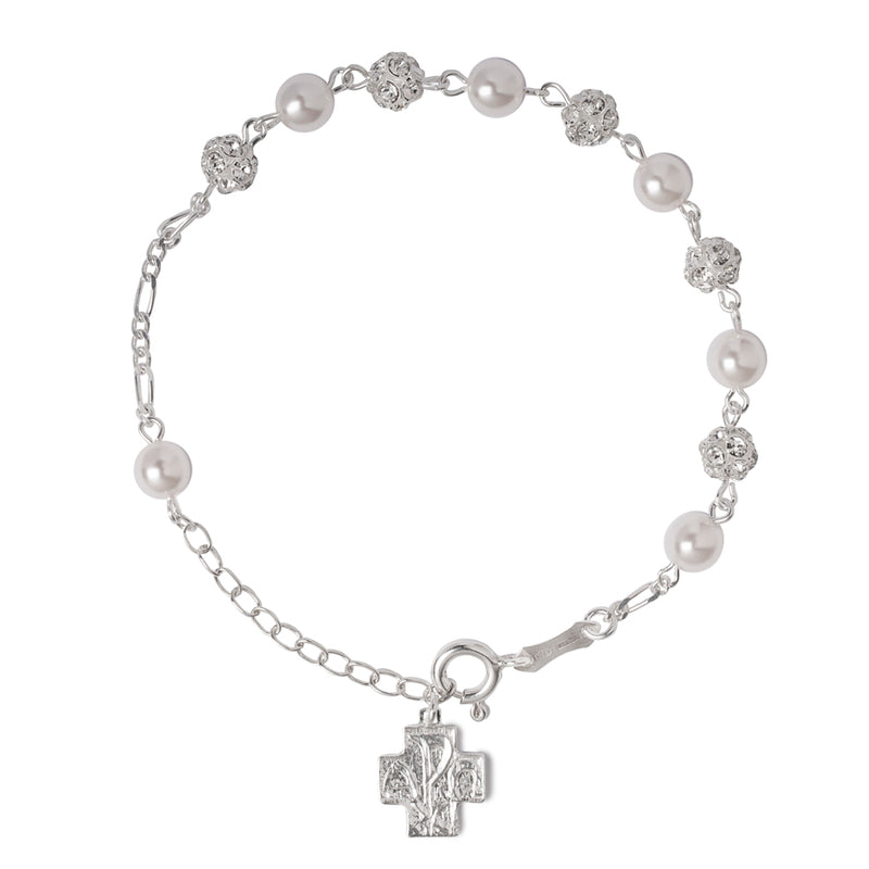 Pearl and Strassball rosary bracelet silver