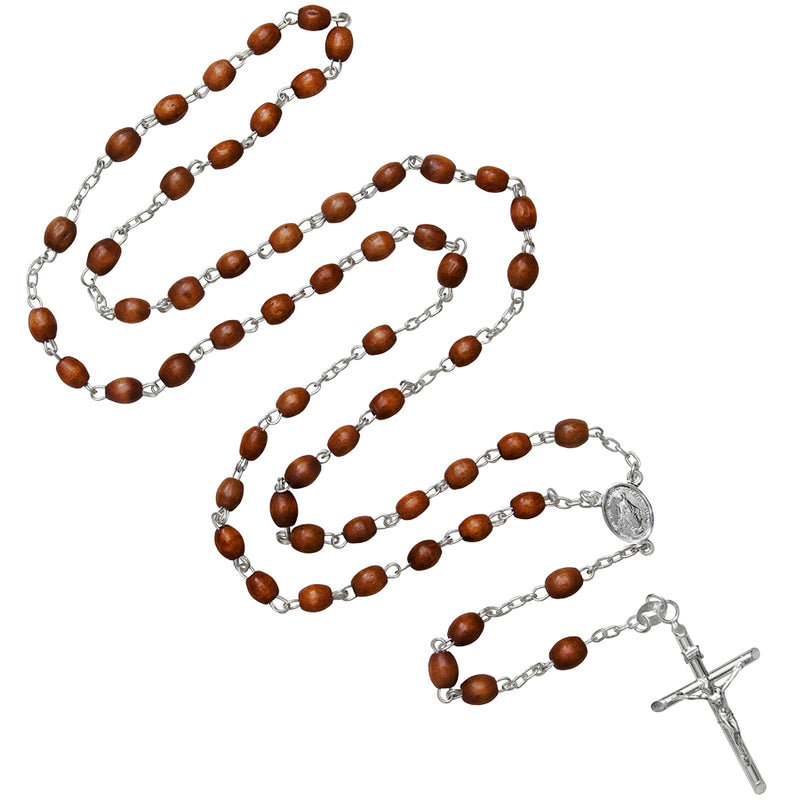Dark wooden beads rosary sterling silver binding