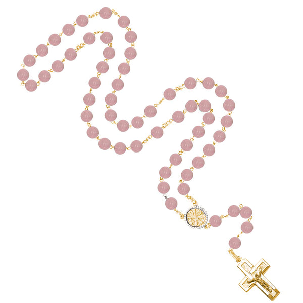 Pink quartz rosary bead