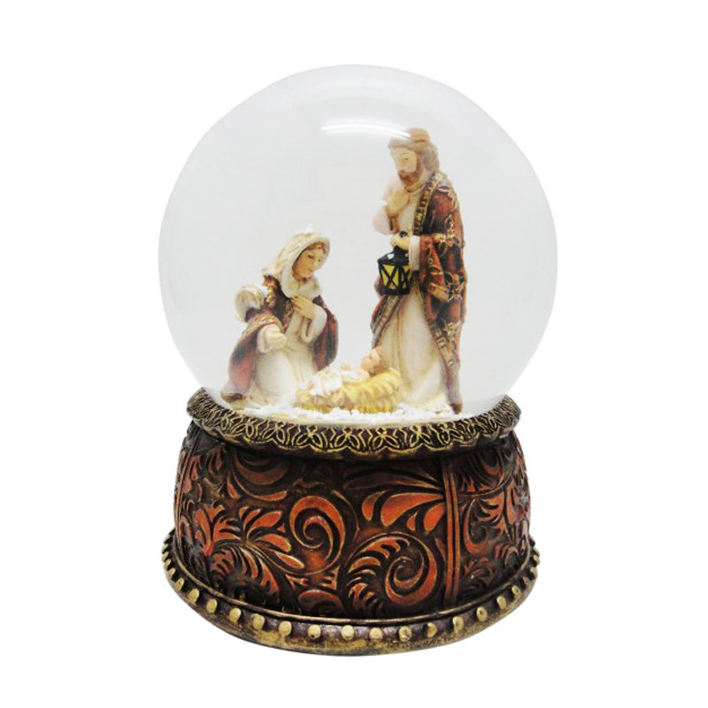 Musical box snow globe with Nativity
