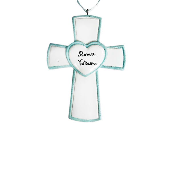Light blue cross ornament in resin