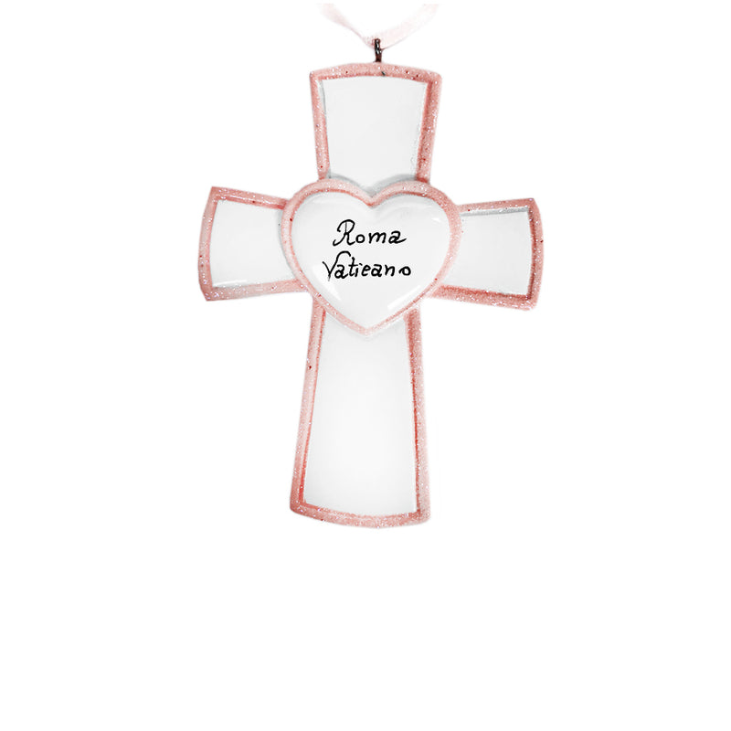 Pink cross ornament in resin